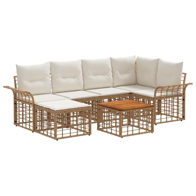vidaXL Outdoor-Sofagarnitur 7 Stk Natur und Cremweiß Polyester 3437736