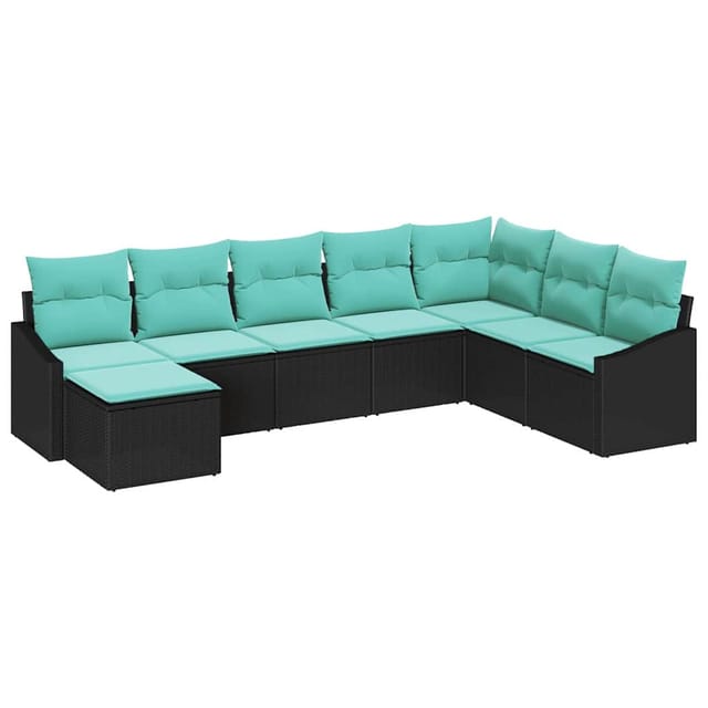 vidaXL Sofa Set mit Kissen 8-Tlg Schwarz Poly Rattan 3346846