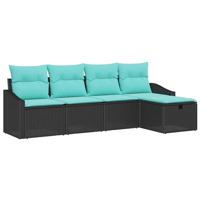 vidaXL Sofa Set mit Kissen mit Speicher Schwarz Poly-Rattan 3359265