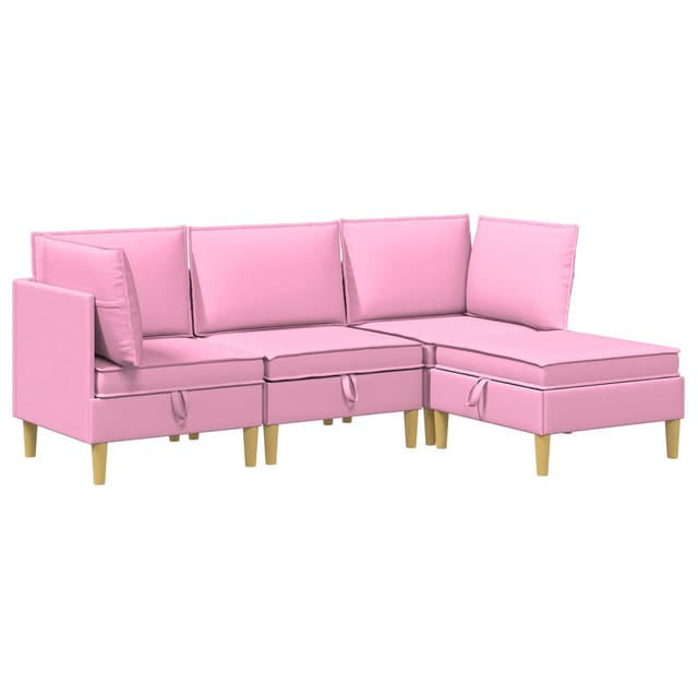 vidaXL Wohnzimmergarnitur mit Kissen mit Speicher 4 Stk Rosa Stoff 3413725