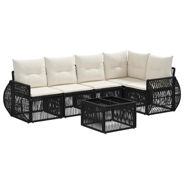 vidaXL Gartensofa-Set 6-Tlg Schwarz und Cremeweiß Poly-Rattan 3435418