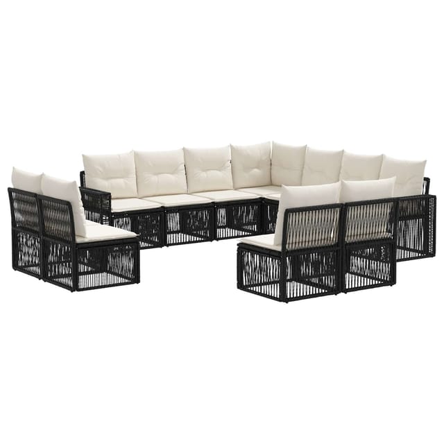 vidaXL Gartensofa-Set 11-Tlg Schwarz und Cremeweiß Poly-Rattan 3435157