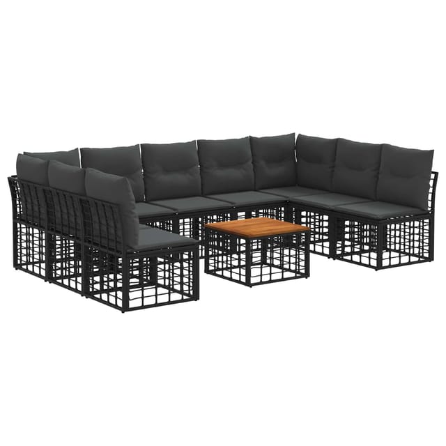 vidaXL Outdoor-Sofagarnitur 10 Stk Schwarz und Dunkelgrau Polyester 3437539