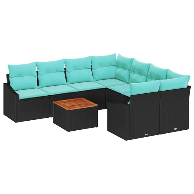 vidaXL Gartensofa-Set mit Kissen 9-Tlg Schwarz Poly-Rattan 3347816
