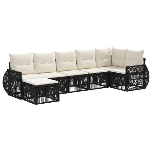 vidaXL Gartensofa-Set 7-Tlg Schwarz und Cremeweiß Poly-Rattan 3435490