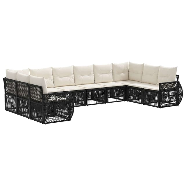 vidaXL Gartensofa-Set 10-Tlg Schwarz und Cremeweiß Poly-Rattan 3435526