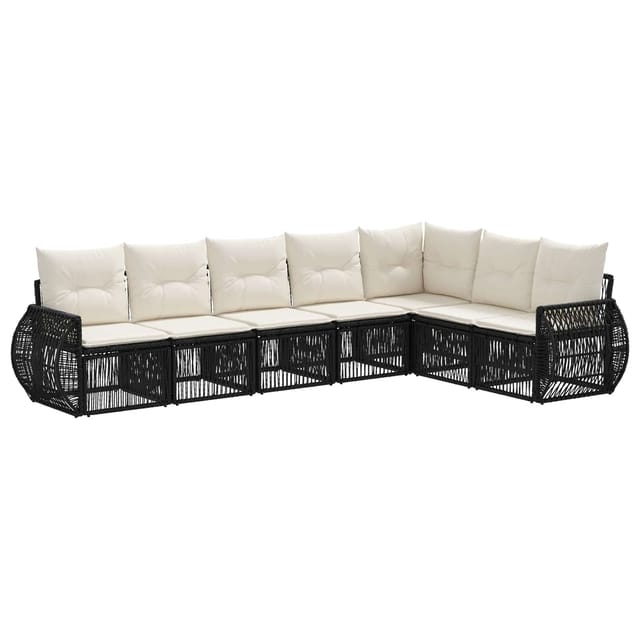 vidaXL Gartensofa-Set 7-Tlg Schwarz und Cremeweiß Poly-Rattan 3435427