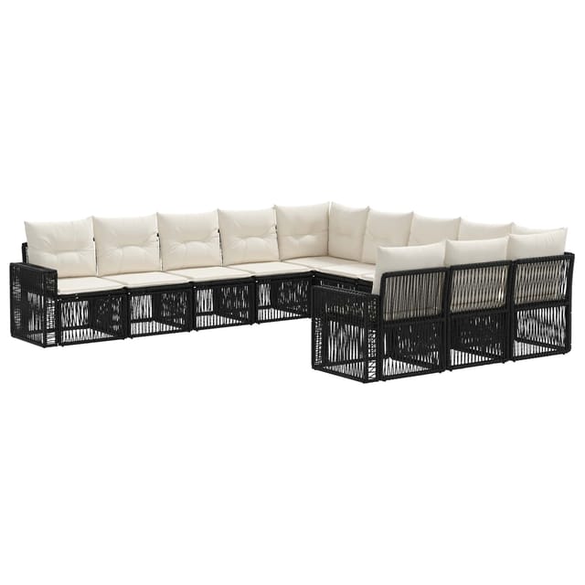 vidaXL Gartensofa-Set 11-Tlg Schwarz und Cremeweiß Poly-Rattan 3435262