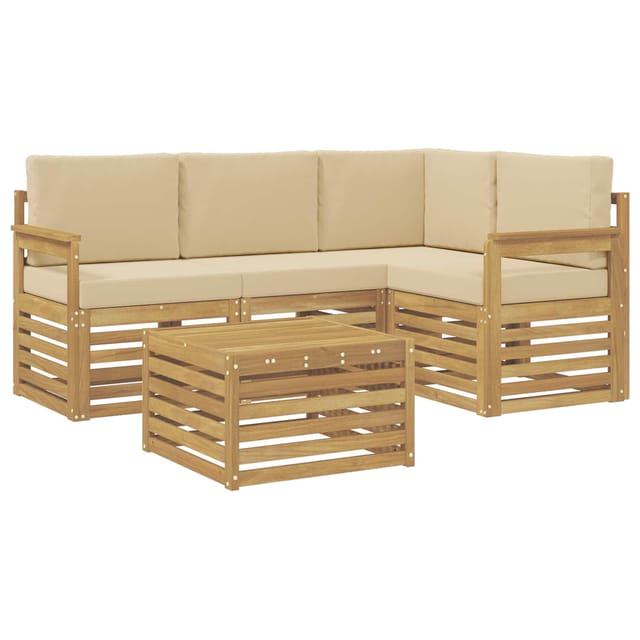 vidaXL Outdoor-Sofagarnitur 5-Tlg Weiß und Beige 59 x 59 x 37 cm 3391783