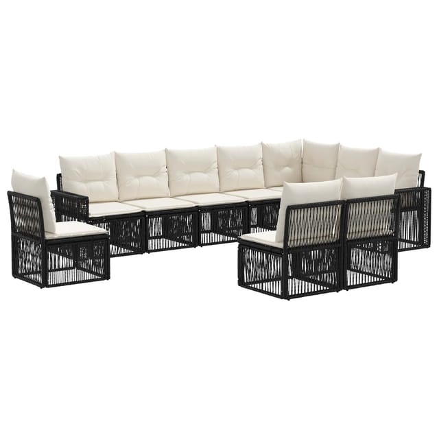 vidaXL Gartensofa-Set 10-Tlg Schwarz und Cremeweiß Poly-Rattan 3435151