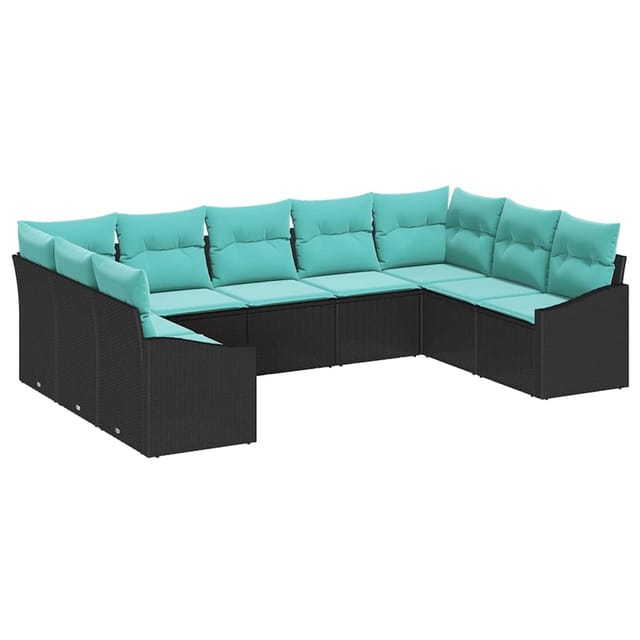vidaXL Sofa Set mit Kissen 9-Tlg Schwarz Poly-Rattan 3346886