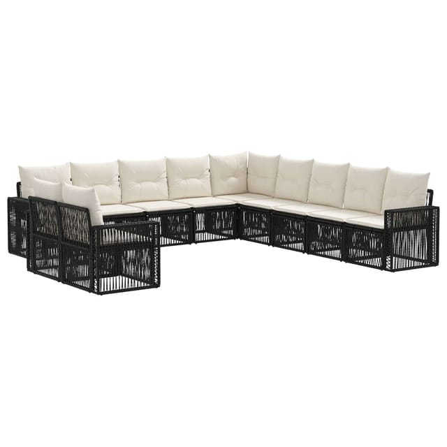 vidaXL Gartensofa-Set 11-Tlg Schwarz und Cremeweiß Poly-Rattan 3435175