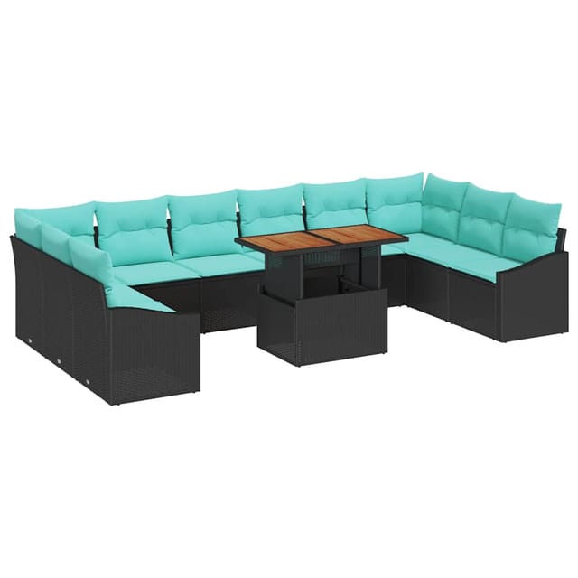 vidaXL Garten Essgruppe mit Kissen 11-Tlg Schwarz und Teal 3349892