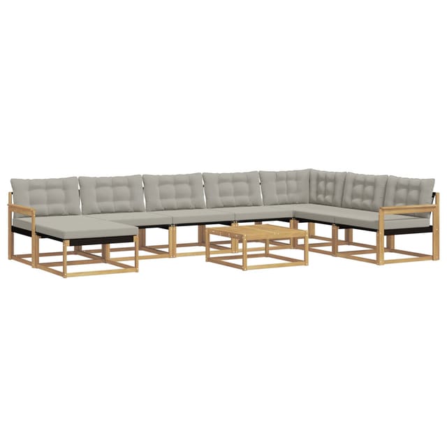 vidaXL Outdoor-Sofagarnitur 9-Tlg Weiß und Hellgrau Massivholz Akazie 3388989