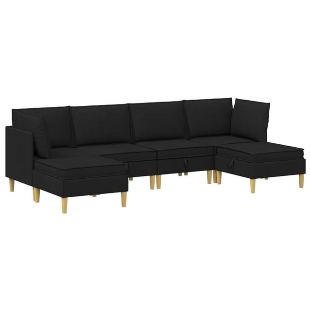 vidaXL Wohnzimmergarnitur mit Kissen mit Speicher 6 Stk Schwarz Stoff 3413687