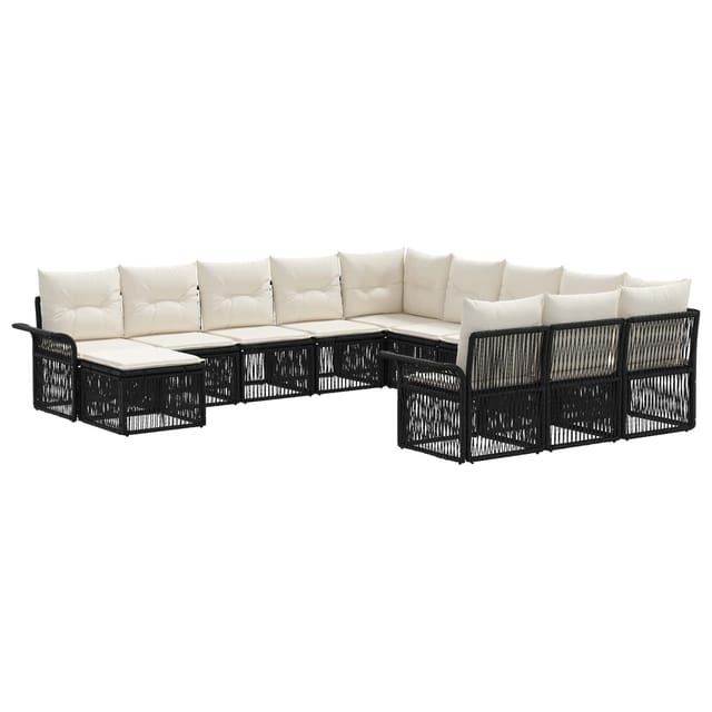 vidaXL Gartensofa-Set 12-Tlg Schwarz und Cremeweiß Poly-Rattan 3435034