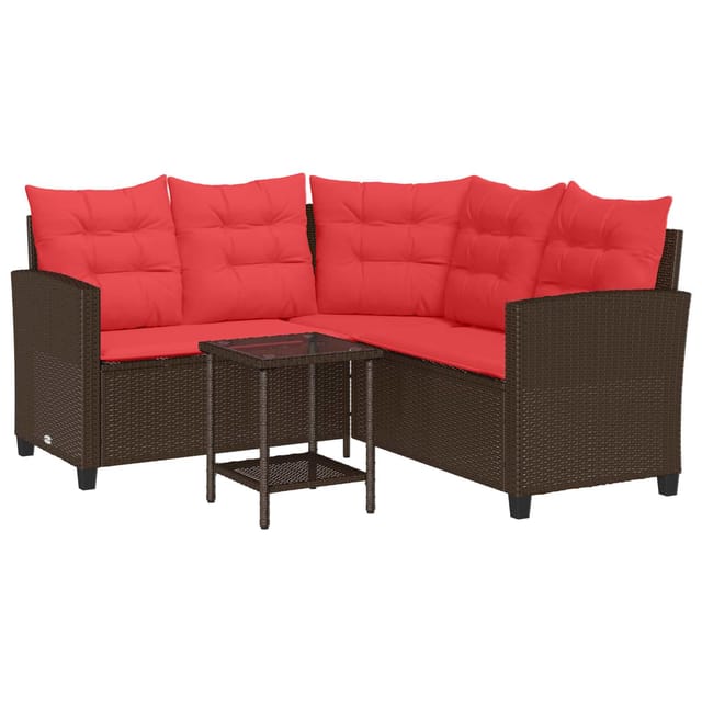 vidaXL Outdoor-Sofagarnitur mit Kissen 2 Stk Braun und Rot Poly-Rattan 4103878