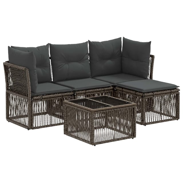vidaXL Gartensofa-Set 5-Tlg Grau Poly-Rattan 3434201