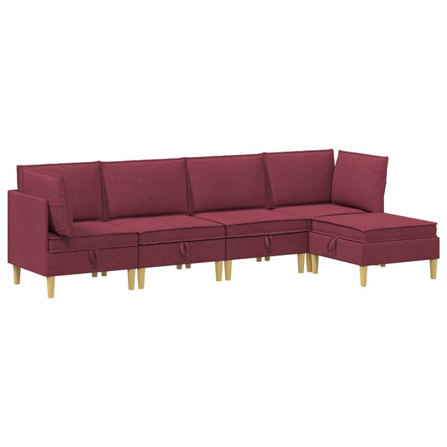 vidaXL Wohnzimmergarnitur mit Kissen mit Speicher 5 Stk Weinrot Stoff 3413691