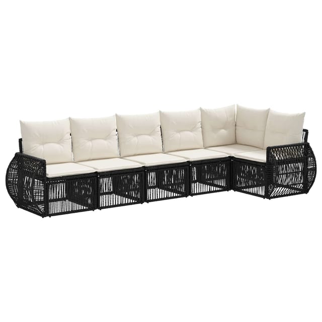 vidaXL Gartensofa-Set 6-Tlg Schwarz und Cremeweiß Poly-Rattan 3435421