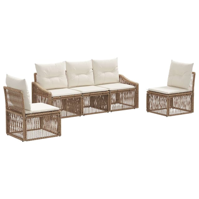 vidaXL Gartensofa-Set 5-Tlg Beige Poly-Rattan 3435963