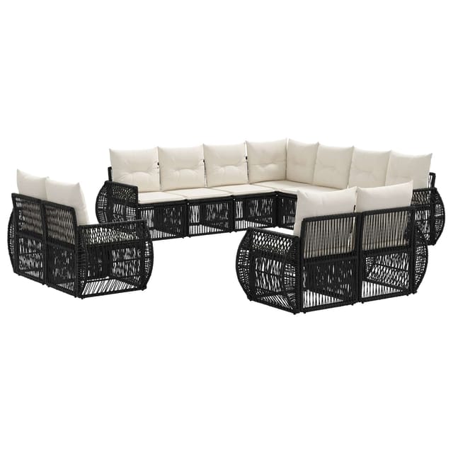 vidaXL Gartensofa-Set 11-Tlg Schwarz und Cremeweiß Poly-Rattan 3435586