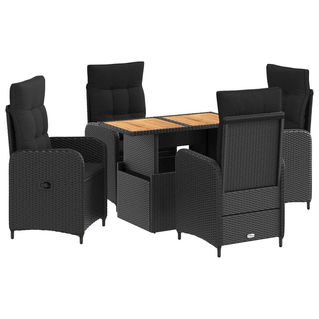 vidaXL Outdoortisch-Set 5 Stk Schwarz Poly Rattan und Akazienholz 3422407