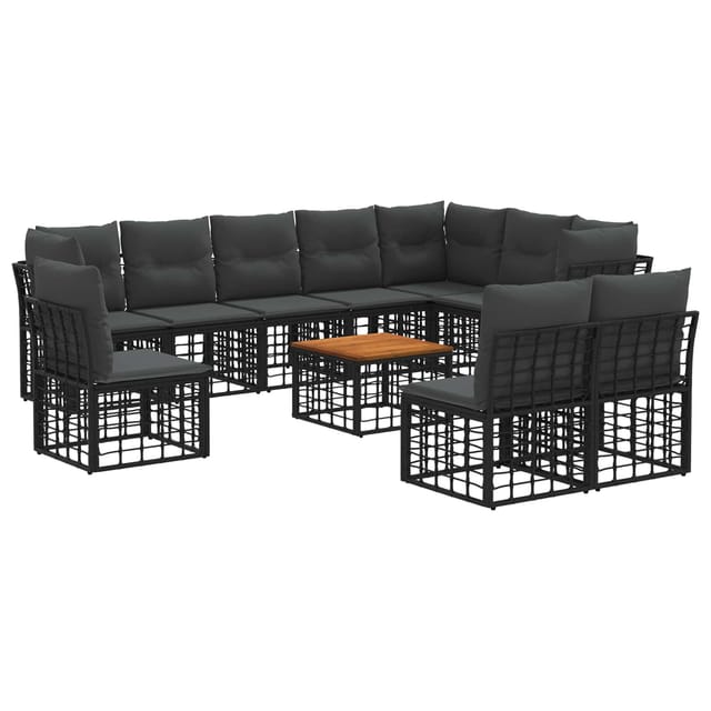 vidaXL Outdoor-Sofagarnitur 11 Stk Schwarz und Dunkelgrau Polyester 3437493