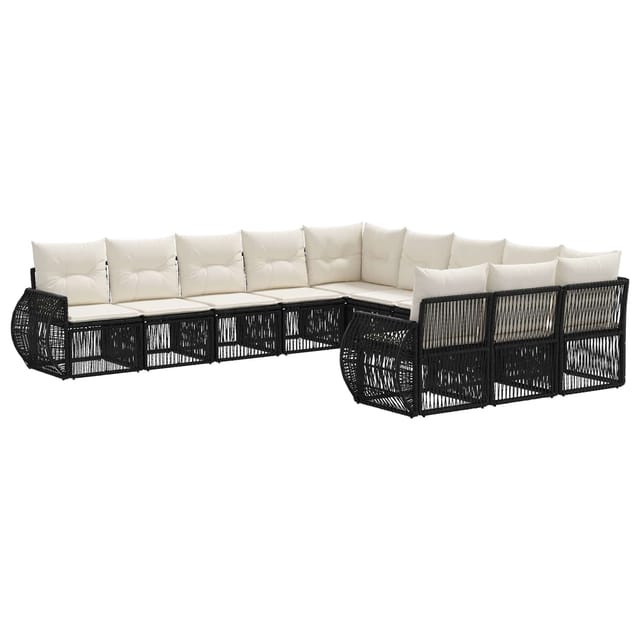 vidaXL Gartensofa-Set 11-Tlg Schwarz und Cremeweiß Poly-Rattan 3435556