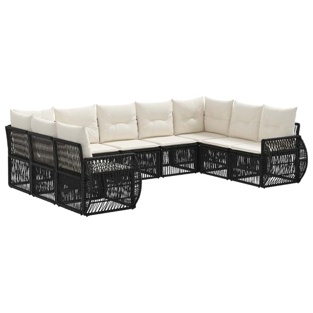 vidaXL Gartensofa-Set 9-Tlg Schwarz und Cremeweiß Poly-Rattan 3435520