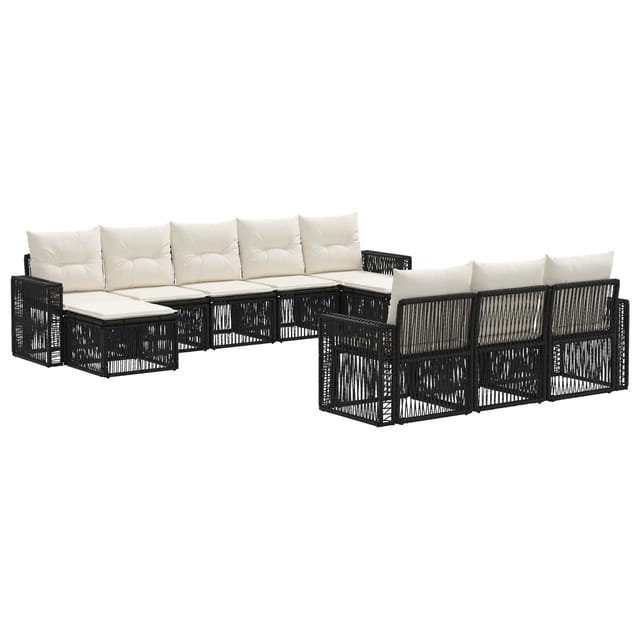 vidaXL Gartensofa-Set 10-Tlg Schwarz und Cremeweiß Poly-Rattan 3435256