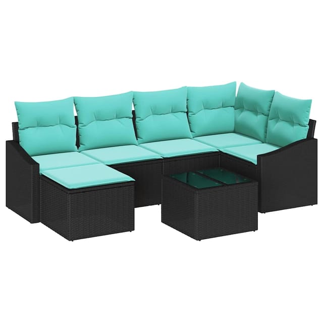 vidaXL Sofa Set mit Kissen 7-Tlg Schwarz Poly Rattan 3346806