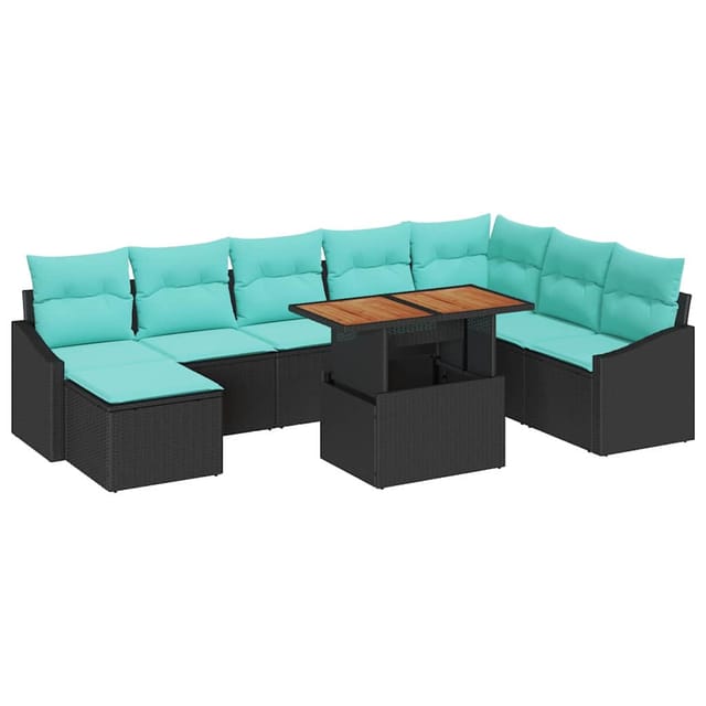 vidaXL Garten Essgruppe mit Kissen 9-Tlg Schwarz und Teal 3349878