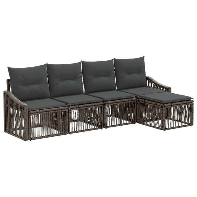 vidaXL Gartensofa-Set 5-Tlg Grau Poly-Rattan 3435992