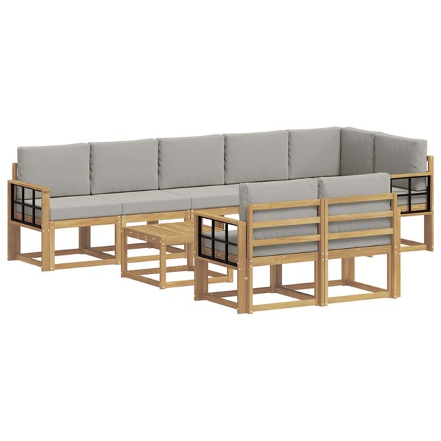 vidaXL Outdoor-Sofagarnitur mit Kissen 9-Tlg Weiß und Hellgrau 3387850