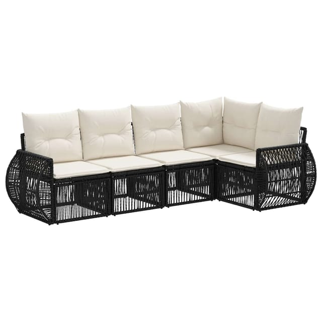 vidaXL Gartensofa-Set 5-Tlg Schwarz und Cremeweiß Poly-Rattan 3435415