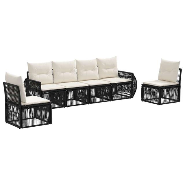 vidaXL Gartensofa-Set 6-Tlg Schwarz und Cremeweiß Poly-Rattan 3435379
