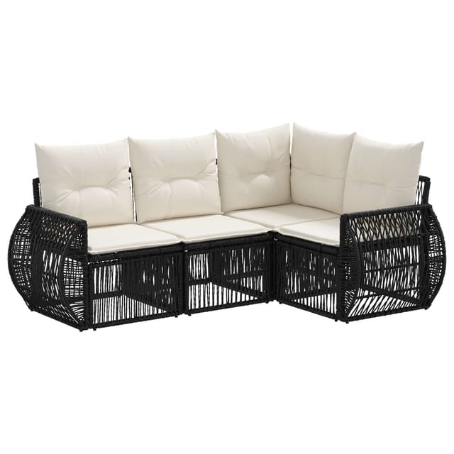 vidaXL Gartensofa-Set 4-Tlg Schwarz und Cremeweiß Poly-Rattan 3435409
