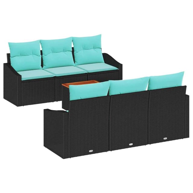 vidaXL Gartensofa-Set mit Kissen 7-Tlg Schwarz Poly-Rattan 3347781