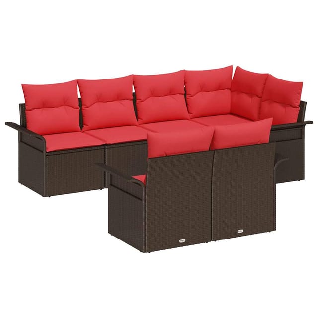 vidaXL Garten-Sofa-Set mit Kissen mit Speicher 7 Stk Braun Poly Rattan 3354073