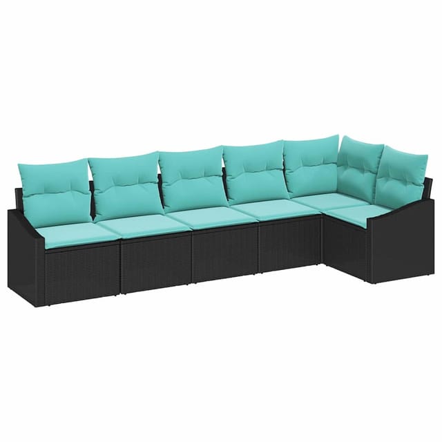vidaXL Sofa Set mit Kissen 6-Tlg Schwarz Poly Rattan 3346746
