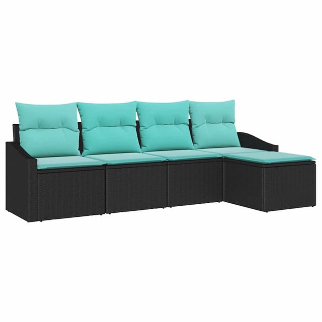 vidaXL Sofa Set mit Kissen 5-Tlg Schwarz Poly-Rattan 3346686