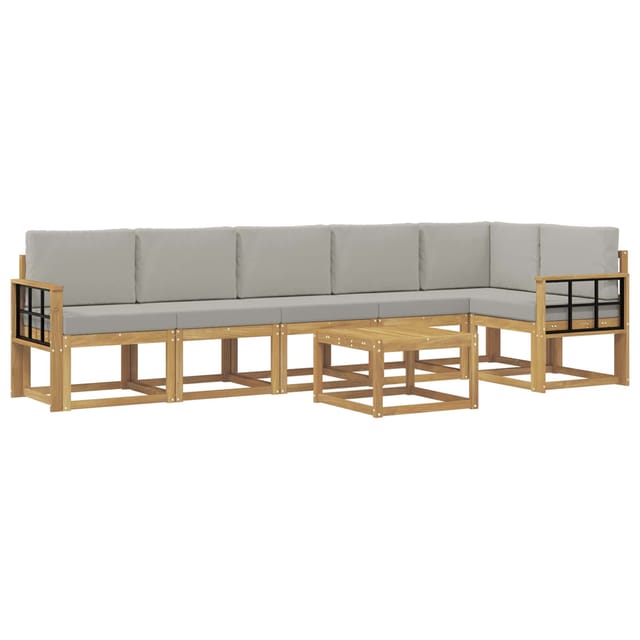 vidaXL Outdoor-Sofagarnitur mit Kissen 7-Tlg Weiß und Hellgrau 3387745