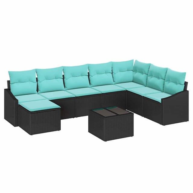 vidaXL Sofa Set mit Kissen 9-Tlg Schwarz Poly Rattan 3346856