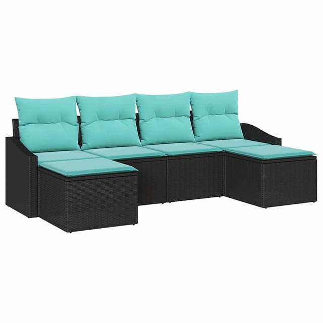 vidaXL Sofa Set mit Kissen 6-Tlg Schwarz Poly-Rattan 3346836