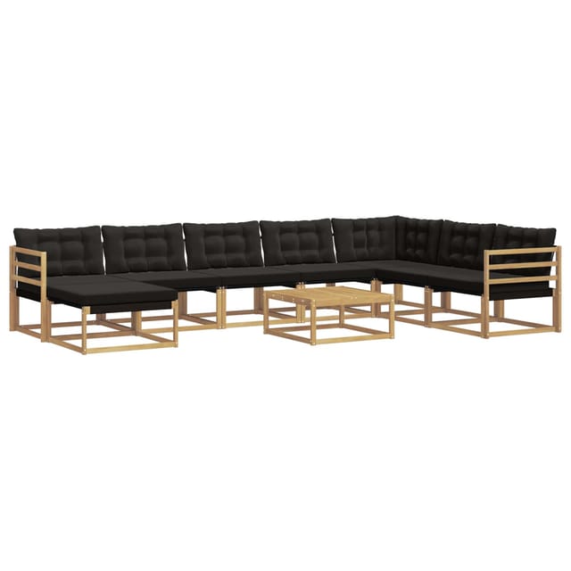 vidaXL Outdoor-Sofagarnitur 9-Tlg Weiß und Schwarz Massivholz Akazie 3388986