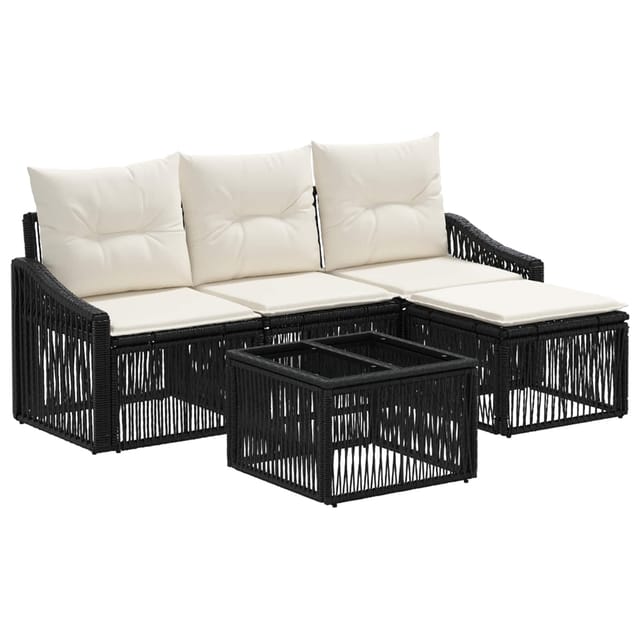 vidaXL Gartensofa-set 5 Stk Schwarz Poly-Rattan 3435988