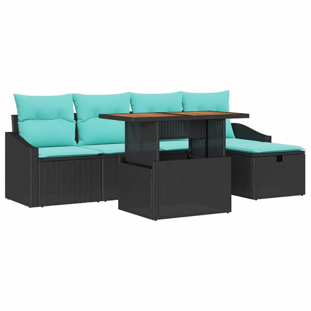 vidaXL Gartensofa-Set mit Kissen 6-Tlg Schwarz Poly-Rattan 3360022