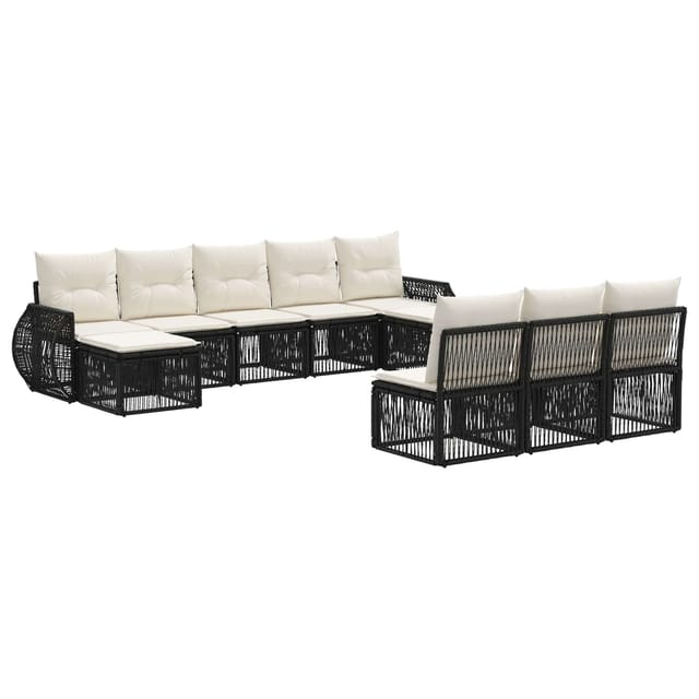 vidaXL Gartensofa-Set 10-Tlg Schwarz und Cremeweiß Poly-Rattan 3435538