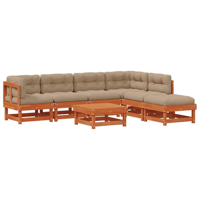 vidaXL Garten-Lounge-Set 7 Stk Wachsbraun Massives Kiefernholz 3418071